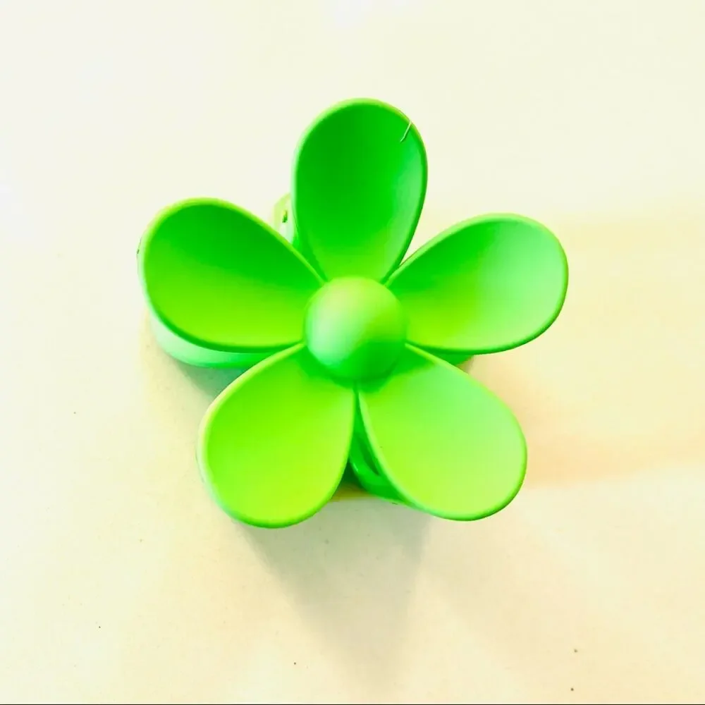 NEW FREE PEOPLE Lime Green Neon Daisy Flower Claw Clip Hair Retro Oversized Updo